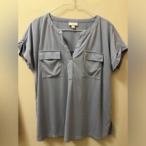 J. Jill Blue Flowy Camp Short Sleeve Top (Size S Petite)